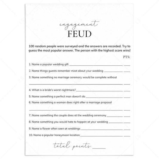 Engagement Feud Questions and Answers Printable by LittleSizzle