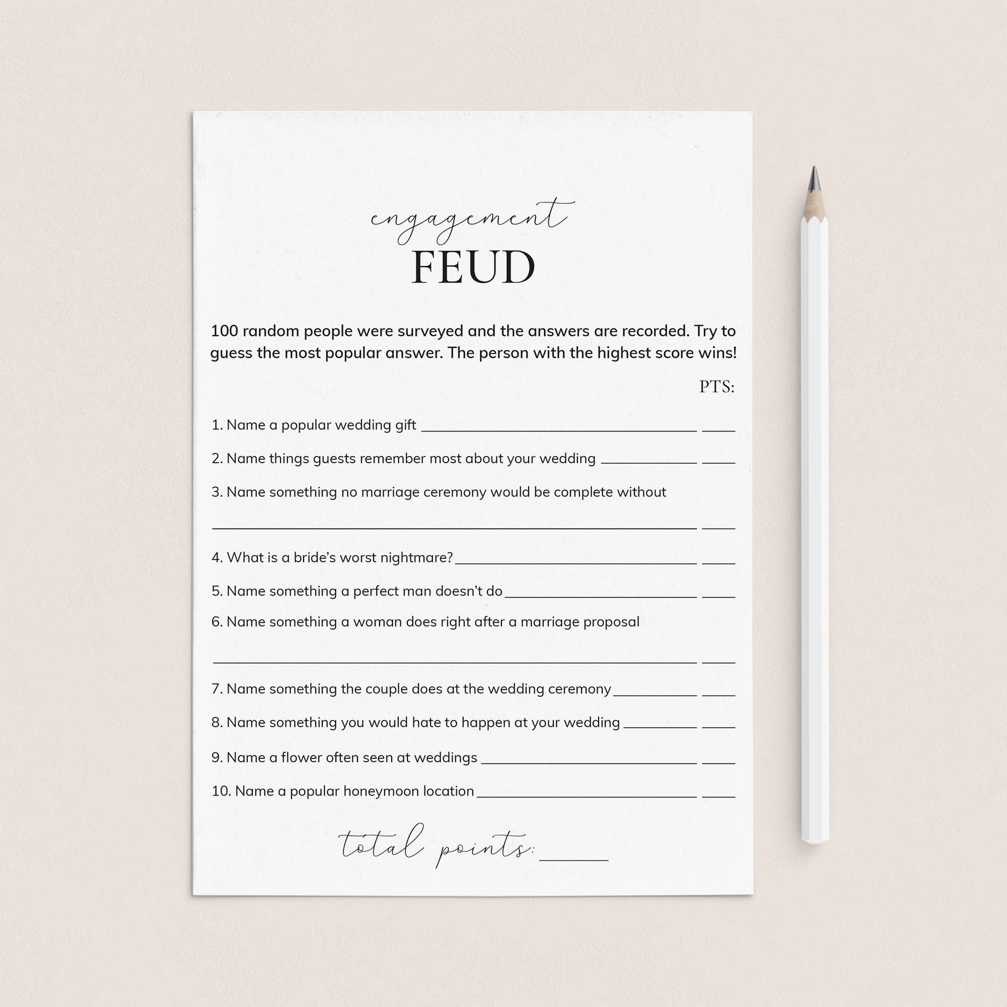Engagement Feud Questions and Answers Printable by LittleSizzle