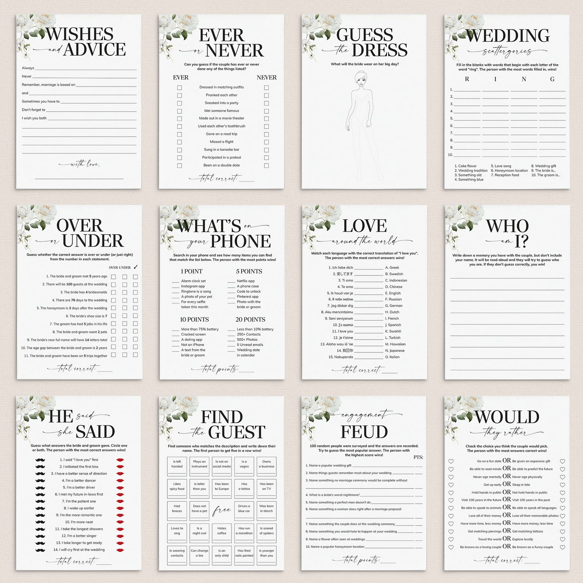 Floral Engagement Party Games Printable by LittleSizzle