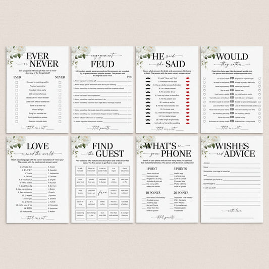 Engagement Party Games for Couples Printable White Floral by LittleSizzle