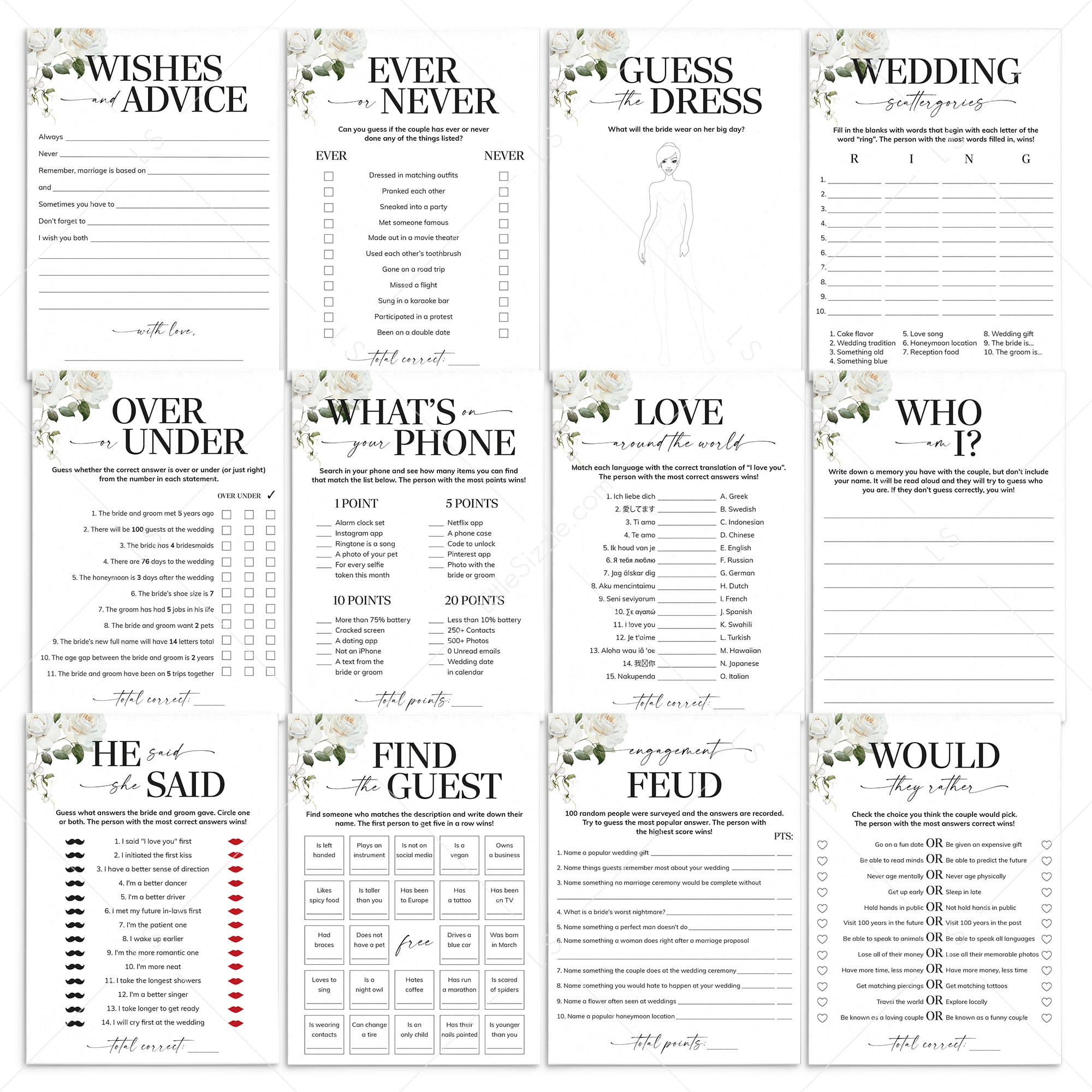 Floral Engagement Party Games Printable by LittleSizzle