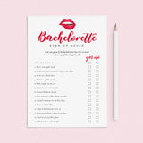 Ever or Never Bachelorette Game Printable Cheeky Red Lips by LittleSizzle