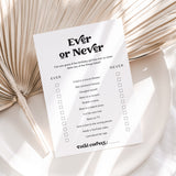 Printable Ever or Never Birthday Party Game for Birthday Girl