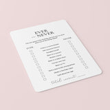 Printable Ever or Never Birthday Party Game for Teens