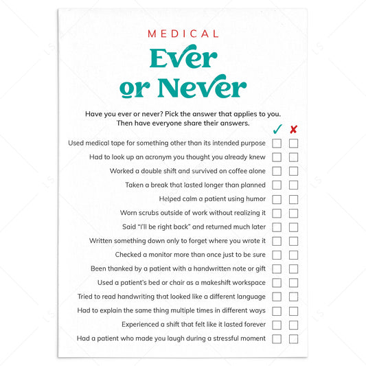 Medical Game Ever or Never Printable by LittleSizzle