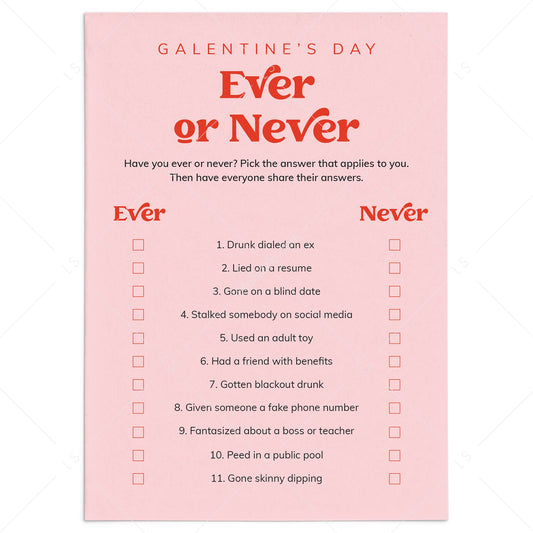 Ever or Never Galentines Game Printable by LittleSizzle