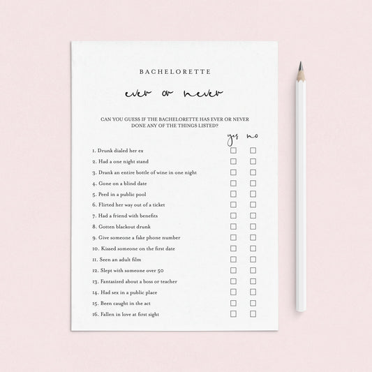 Bachelorette Ever or Never Game Printable by LittleSizzle