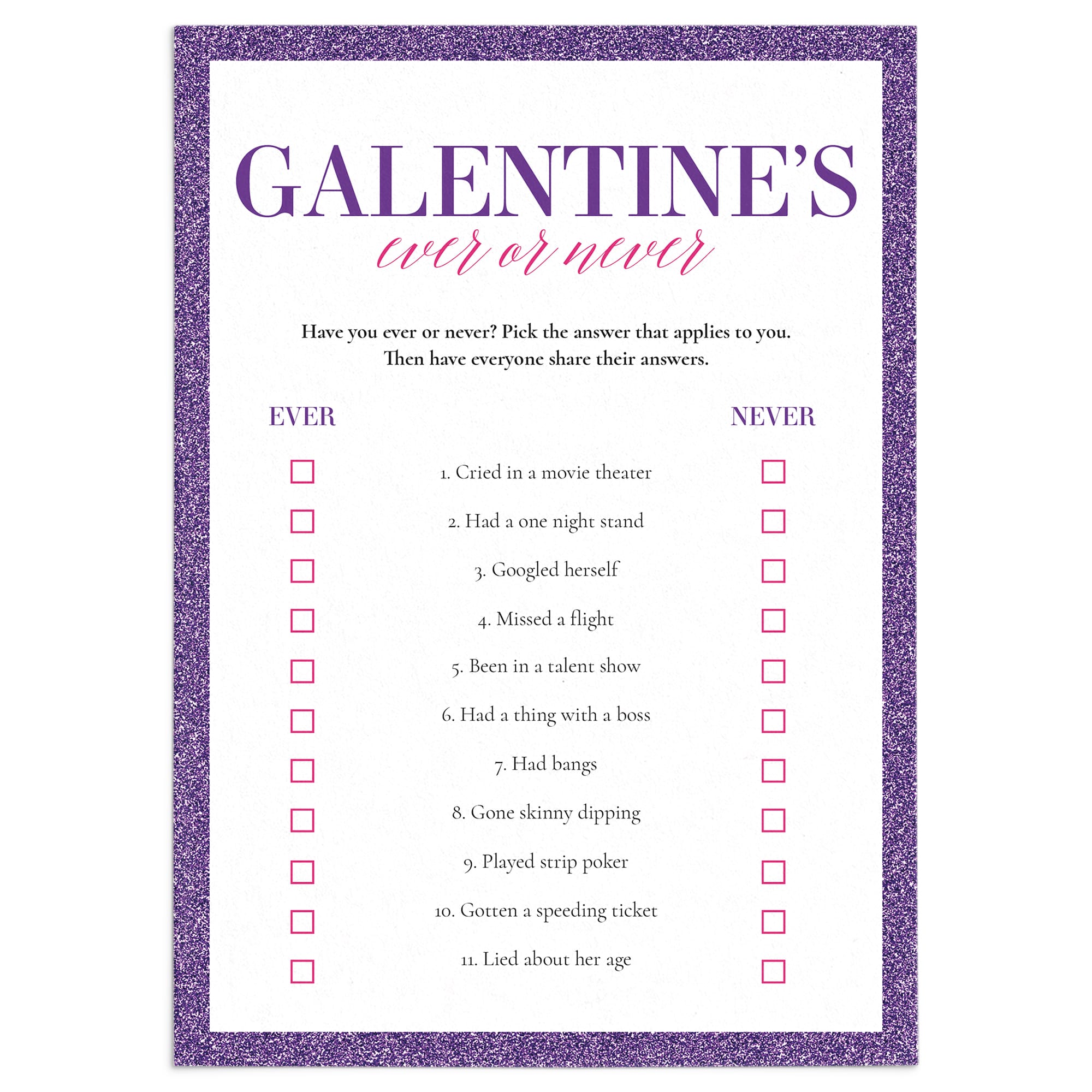 Galentines Party Game Ever or Never Printable by LittleSizzle