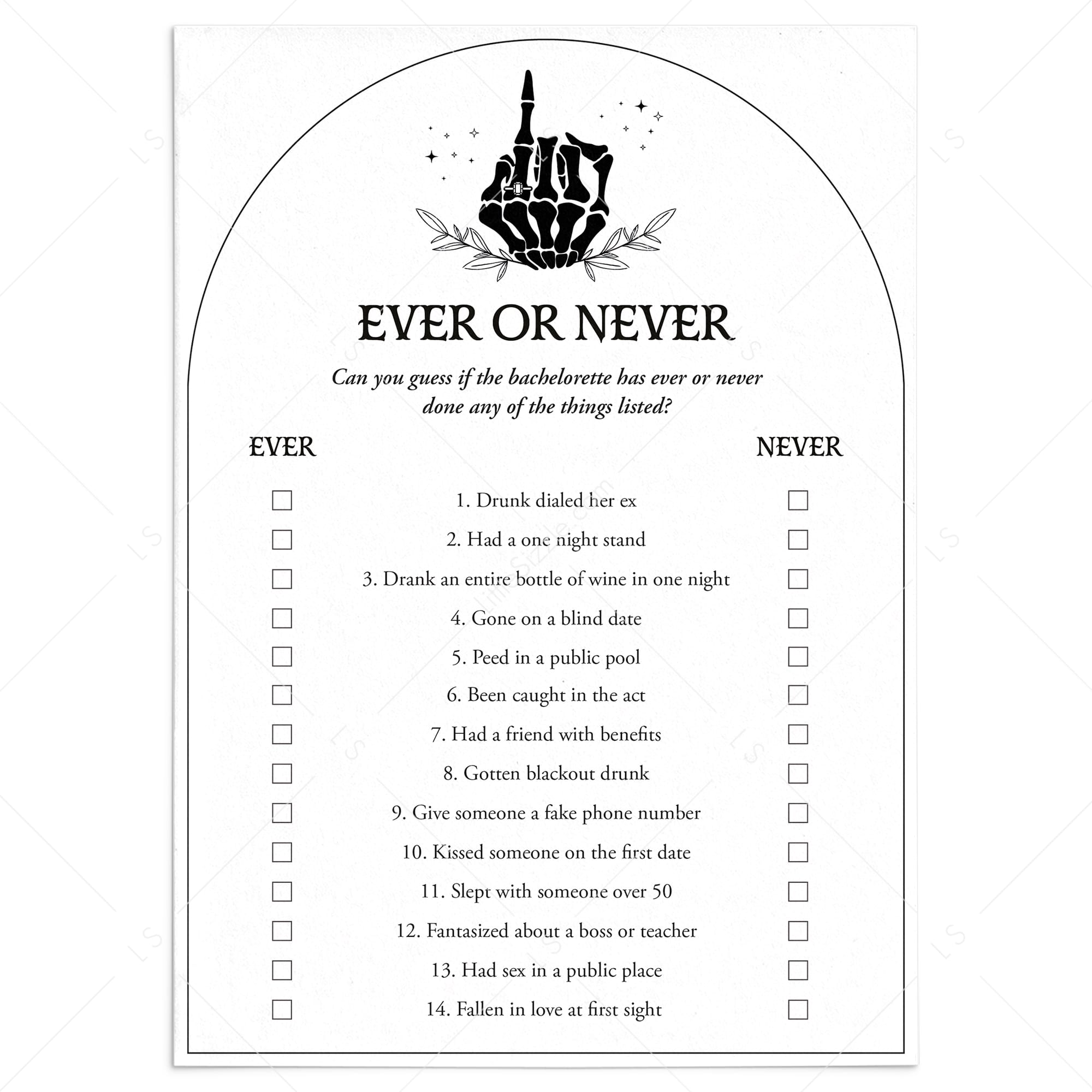 Never Have I Ever Bachelorette Party Game Halloween Theme by LittleSizzle
