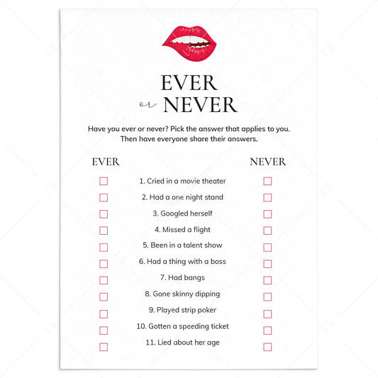 Adult Ladies Night Game Ever or Never Printable by LittleSizzle