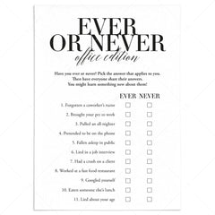 Ever or Never Office Party Icebreaker Game Printable by LittleSizzle
