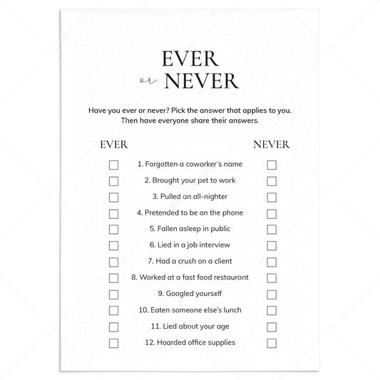 Ever or Never Office Edition | Printable Office Party Game Cards by LittleSizzle