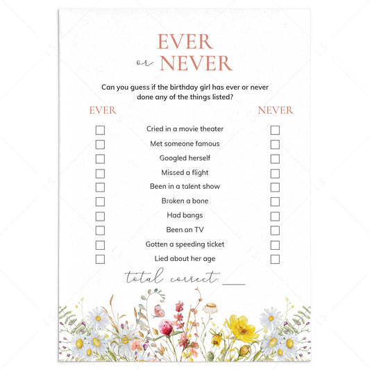 Birthday Ever or Never Game Wildflower Theme by LittleSizzle