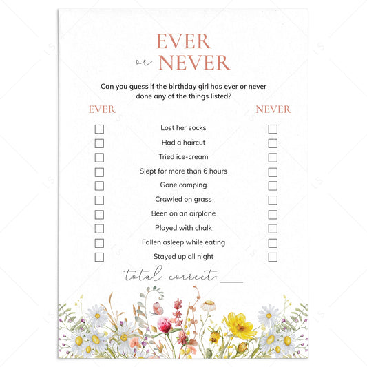 Girl First Birthday Ever or Never Game Wildflower Theme by LittleSizzle