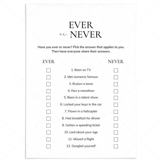 Never Have I Ever Icebreaker Game Printable by LittleSizzle