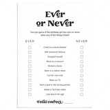Printable Ever or Never Birthday Party Game for Birthday Girl by LittleSizzle