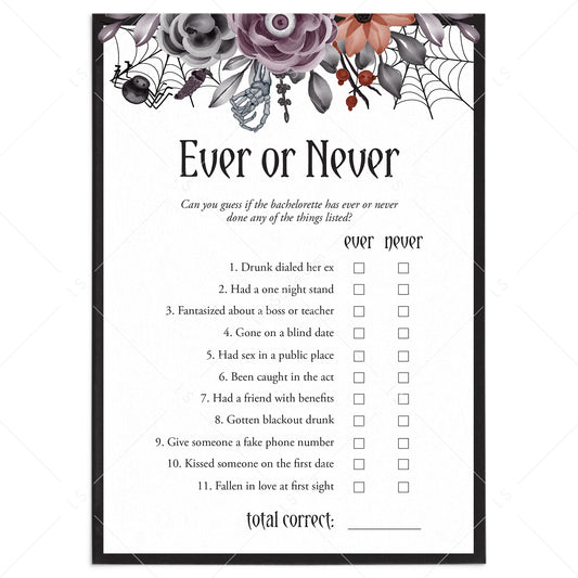 Halloween Bachelorette Party Game Ever or Never Printable by LittleSizzle