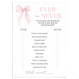 Adult Birthday Party Ever or Never Game with Pink Bow by LittleSizzle