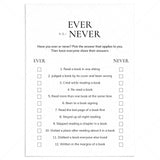 Book Club Party Game Ever or Never Printable by LittleSizzle