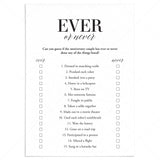 Wedding Anniversary Party Game Ever or Never Printable by LittleSizzle