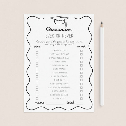 Graduation Party Game Ever or Never Printable by LittleSizzle