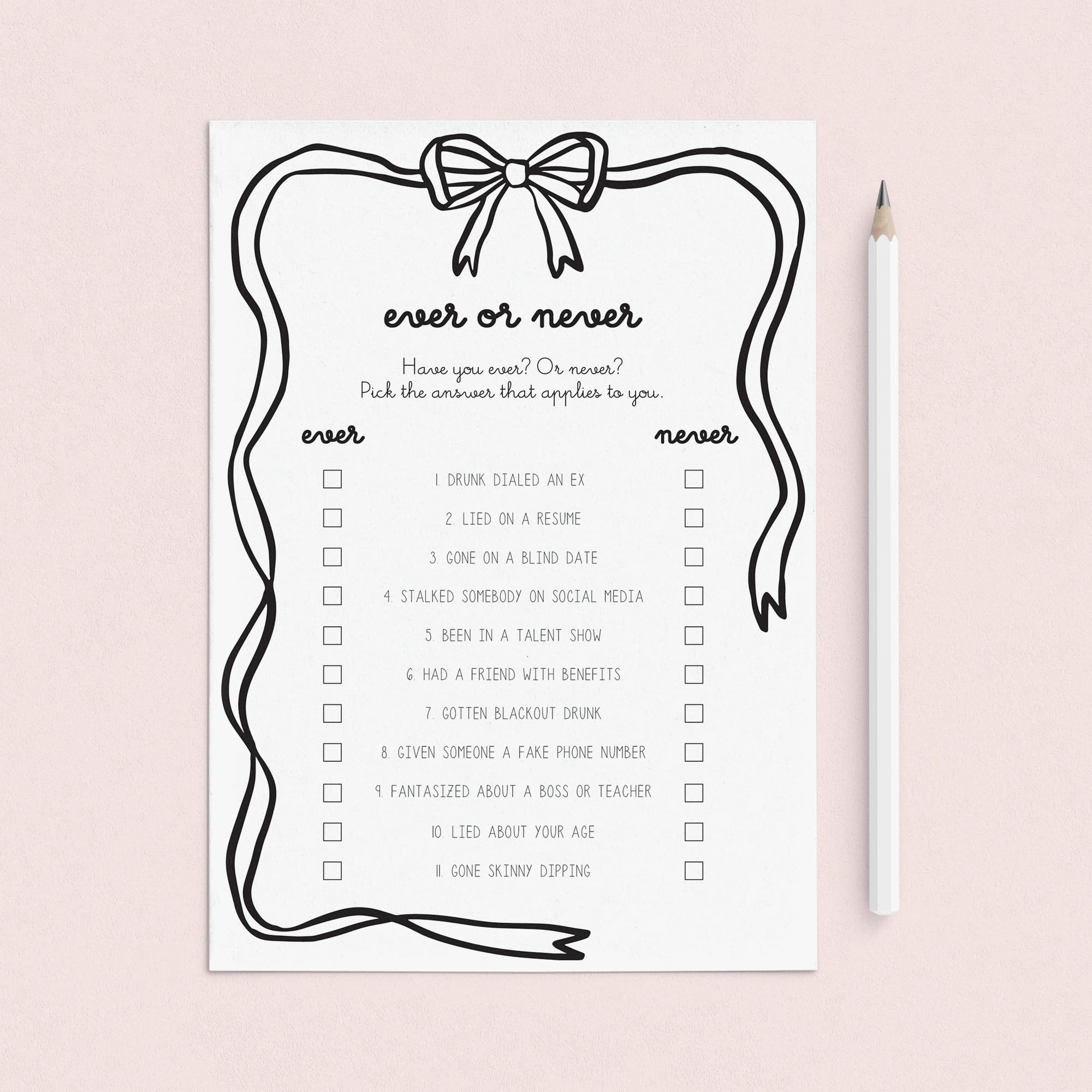 Adult Party Game Ever or Never Coquette Theme by LittleSizzle