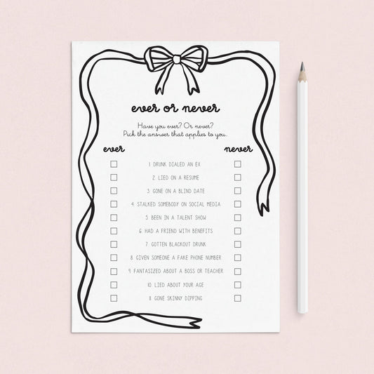 Adult Party Game Ever or Never Coquette Theme by LittleSizzle