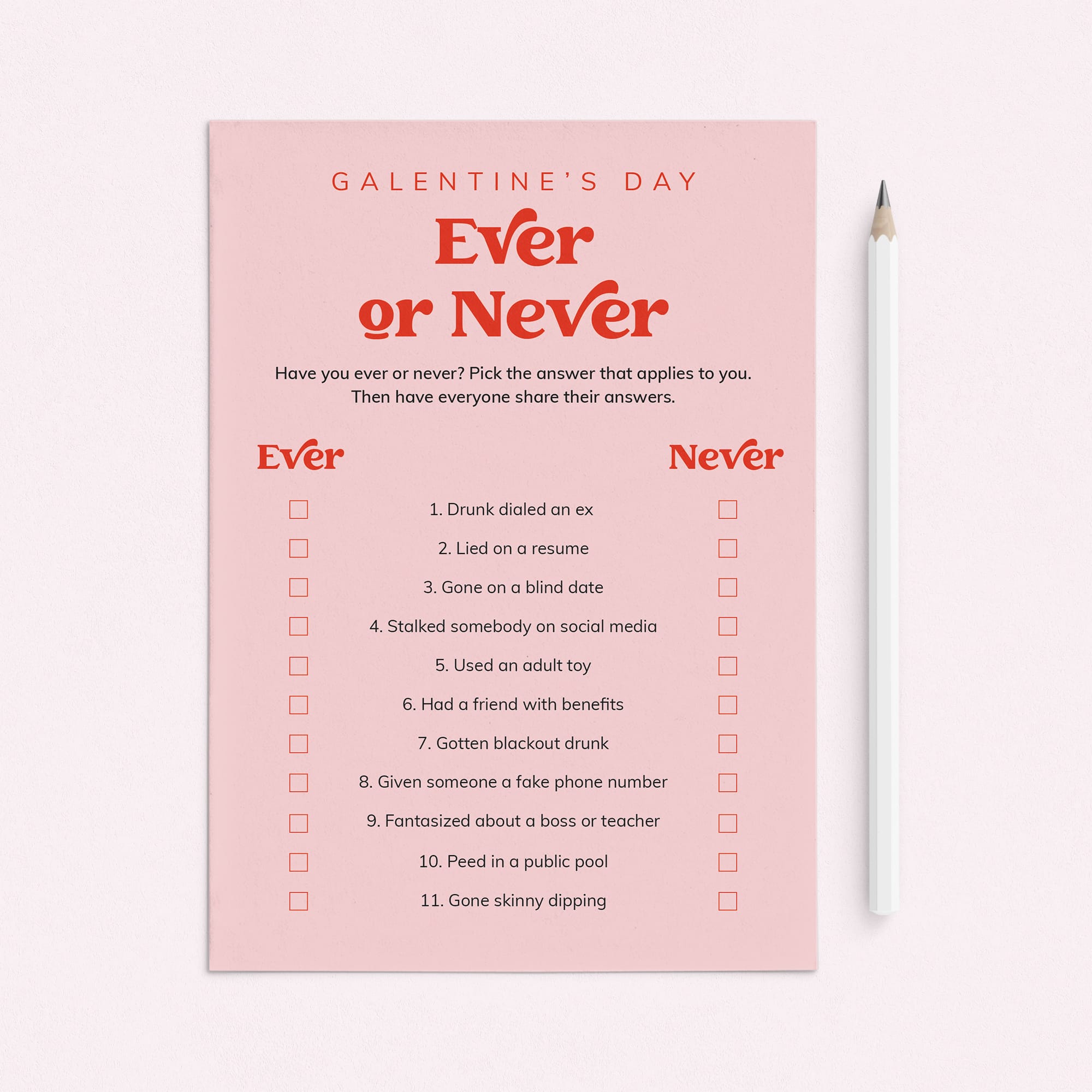 Ever or Never Galentines Game Printable by LittleSizzle