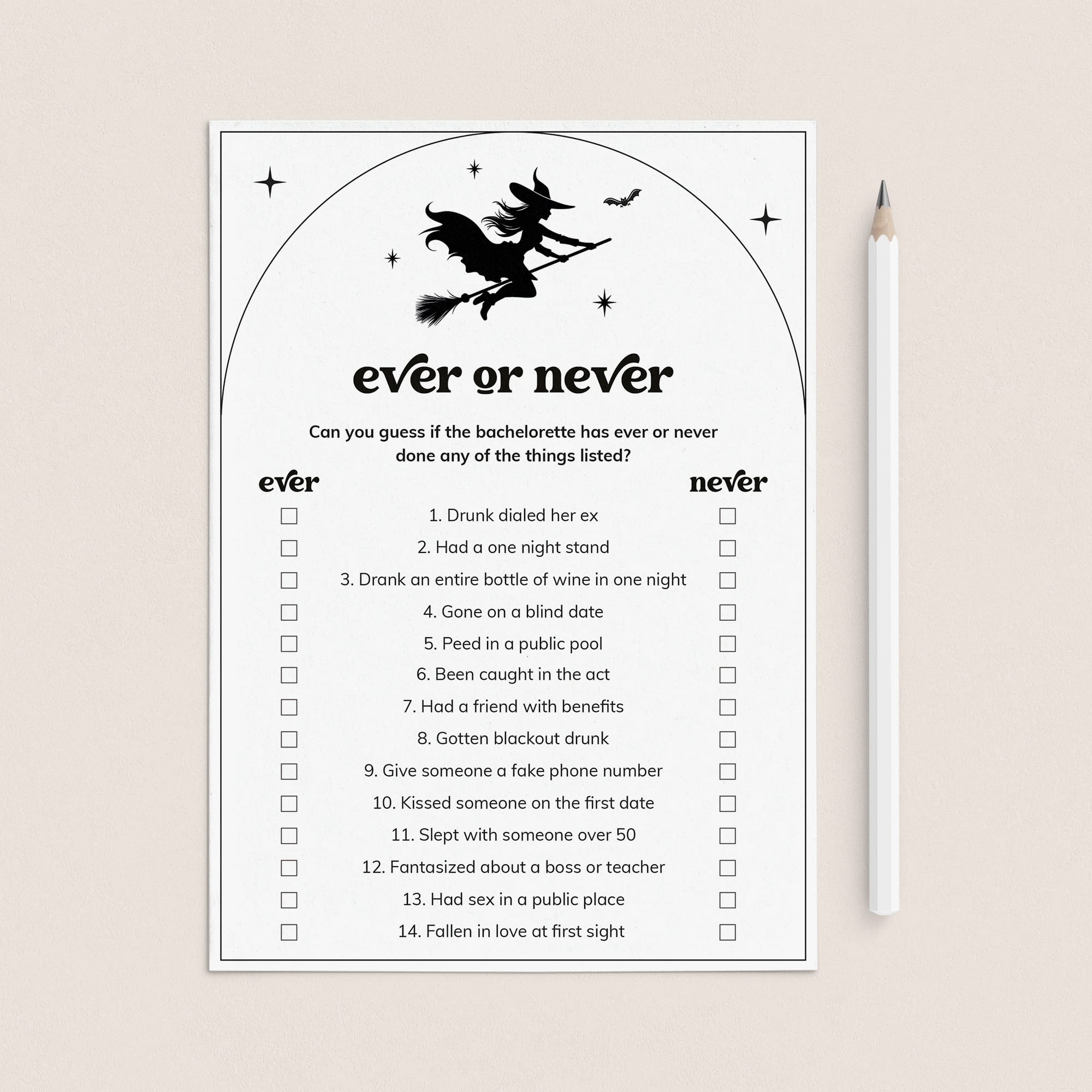 Witches Bachelorette Party Game Ever or Never Printable by LittleSizzle