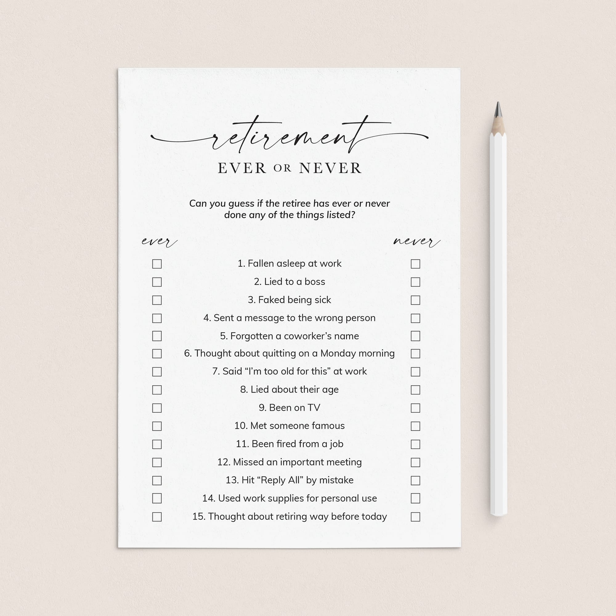 Retirement Party Game Never Have I Ever Printable by LittleSizzle
