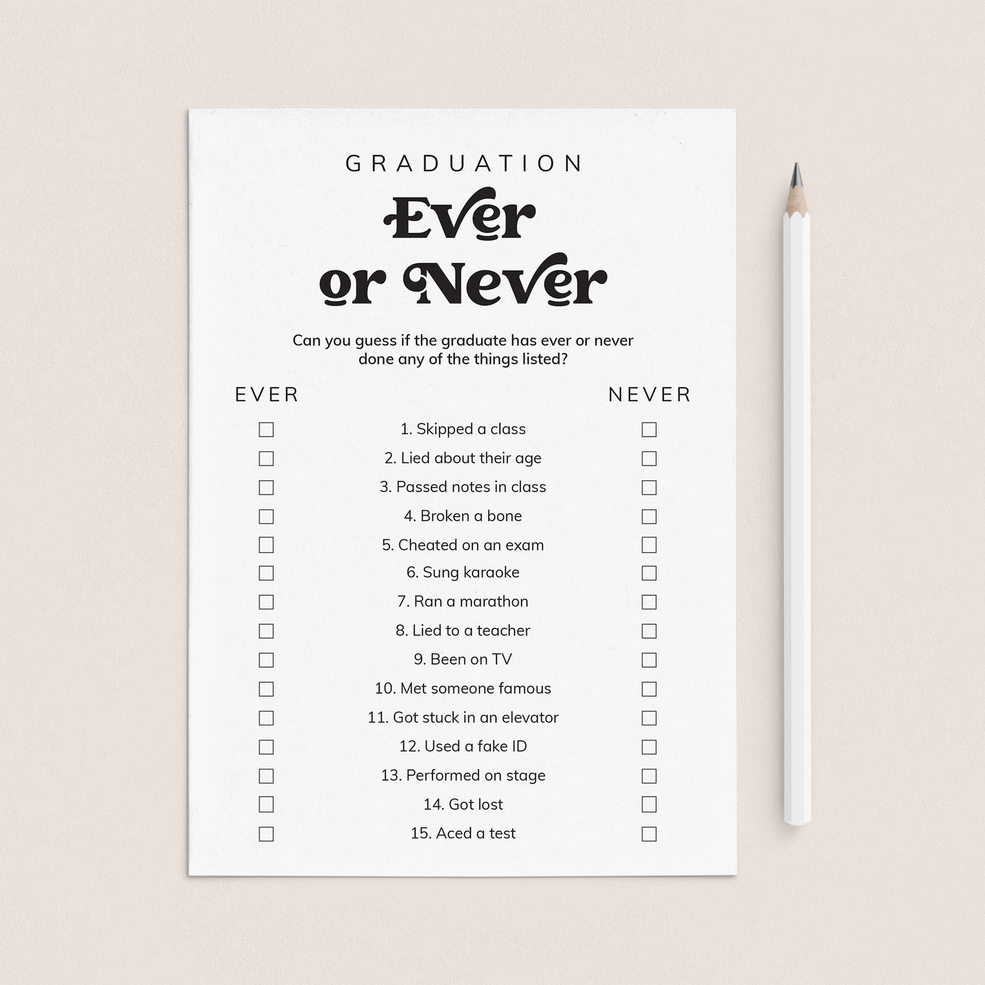 Ever or Never Graduation Icebreaker Game by LittleSizzle