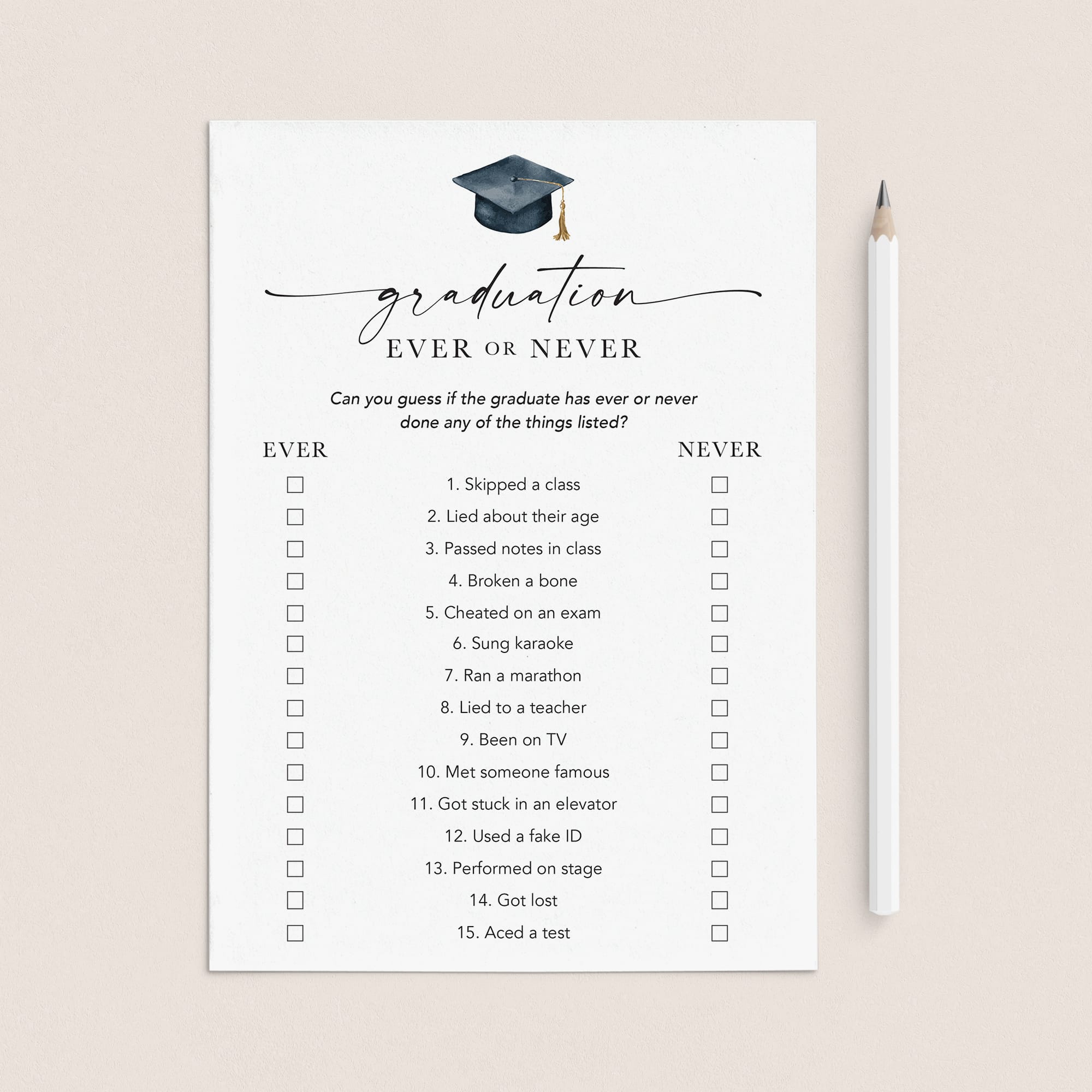 Printable Ever or Never Game for Graduation Party by LittleSizzle