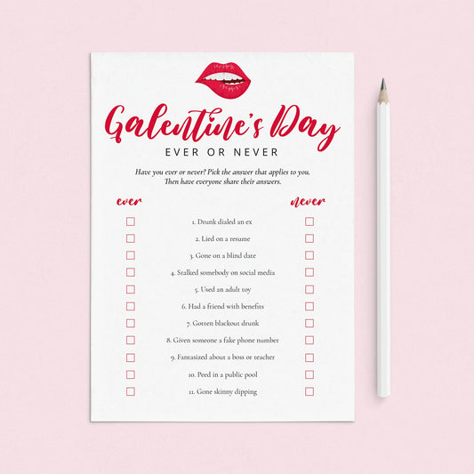 Galentine's Day Party Icebreaker Game Ever or Never Printable by LittleSizzle