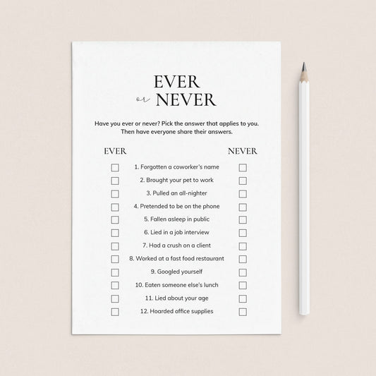 Ever or Never Office Edition | Printable Office Party Game Cards by LittleSizzle