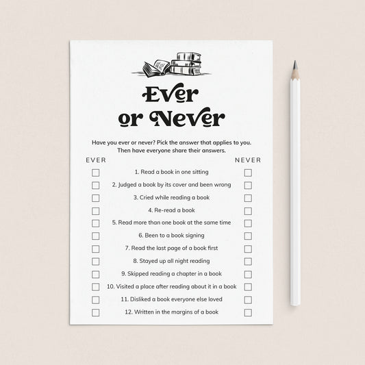 Printable Book Club Never Have I Ever Questions by LittleSizzle