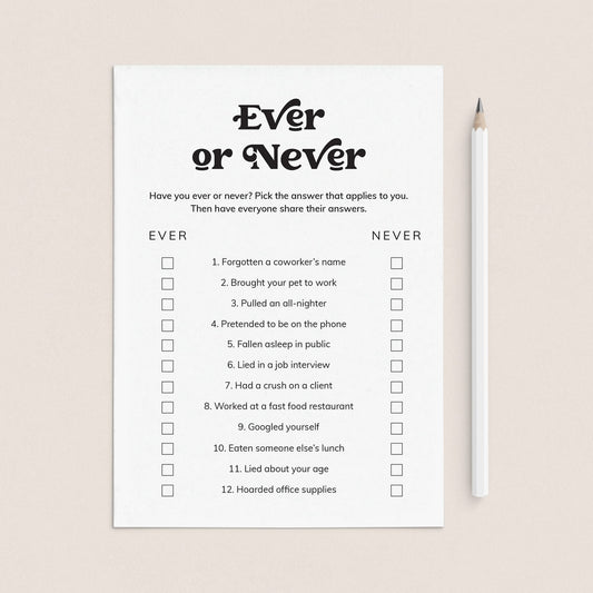 Printable Never Have I Ever Office Edition Questions by LittleSizzle