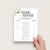 Ever or Never Questions for Couples Shower Printable