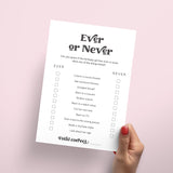 Printable Ever or Never Birthday Party Game for Birthday Girl