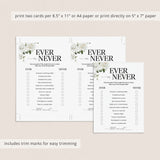 Ever or Never Questions for Couples Shower Printable
