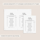 Ever or Never Couple Game for Anniversary Party Printable