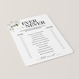 Ever or Never Questions for Couples Shower Printable