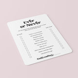 Printable Ever or Never Birthday Party Game for Birthday Girl