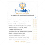 Hanukkah True or False Game with Answers Printable by LittleSizzle