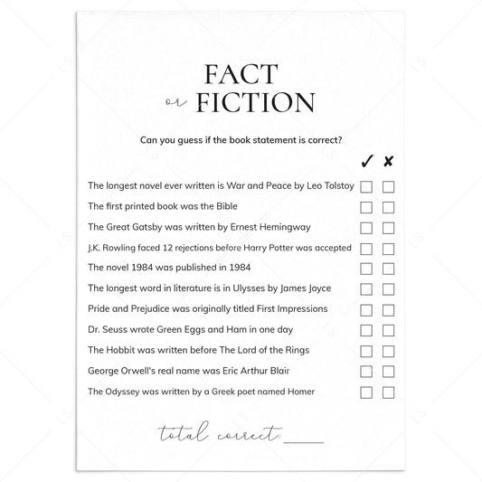 Book Club Game Fact or Fiction with Answers Printable by LittleSizzle