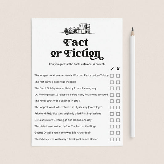 Fun Party Game for Book Lovers | Fact or Fiction Printable by LittleSizzle
