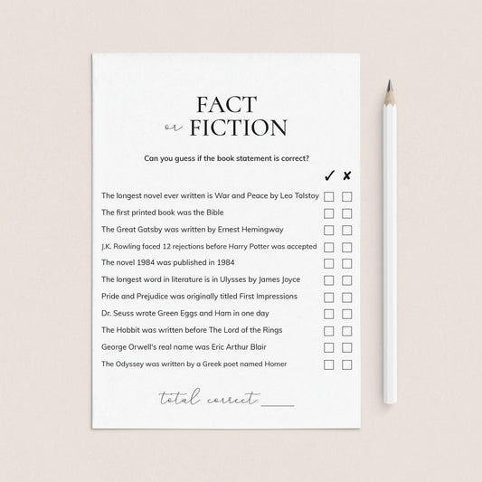 Book Club Game Fact or Fiction with Answers Printable by LittleSizzle
