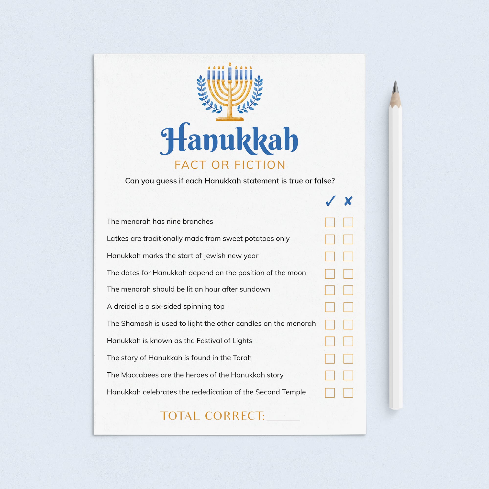 Hanukkah True or False Game with Answers Printable by LittleSizzle