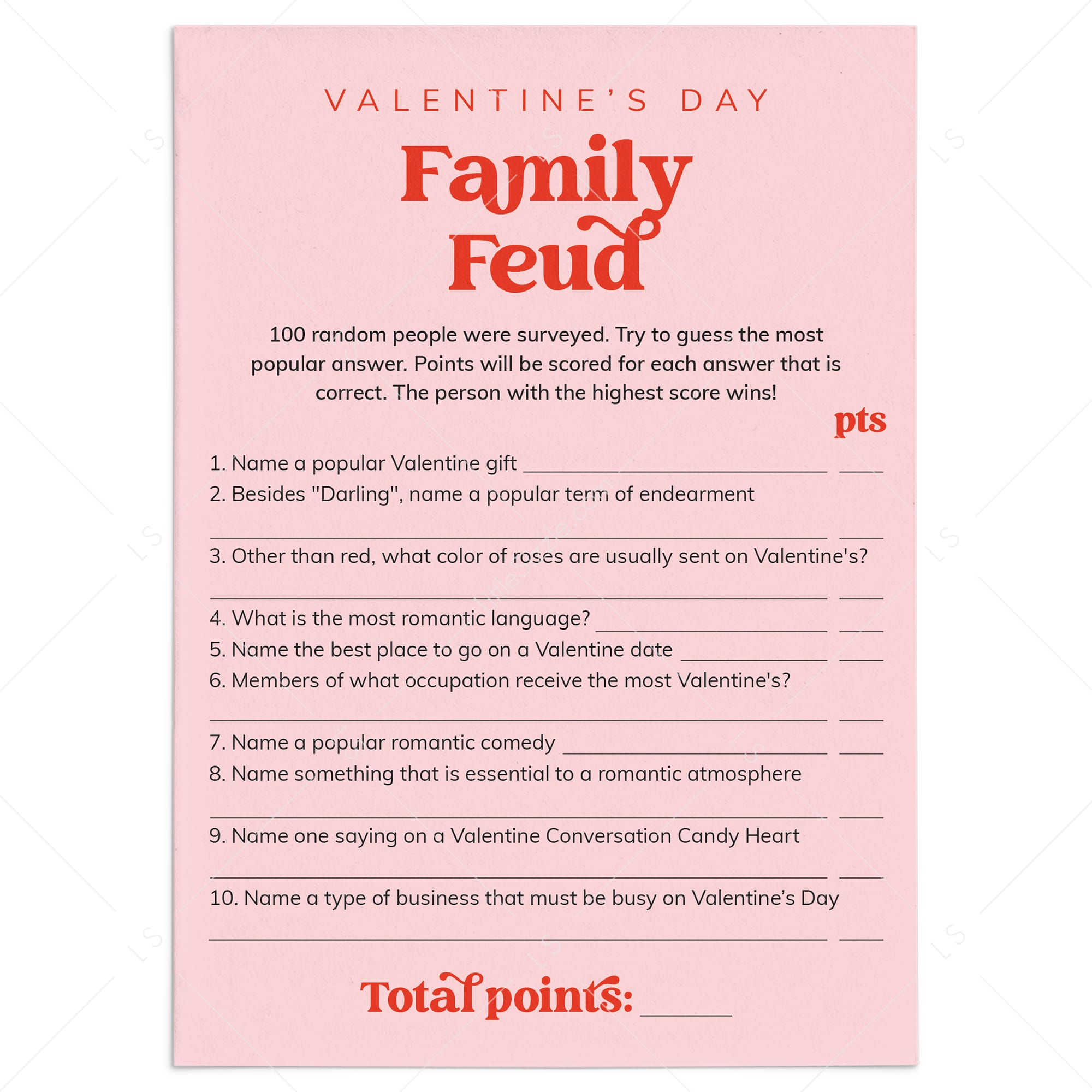Printable Valentine's Day Family Feud Game with Answers by LittleSizzle
