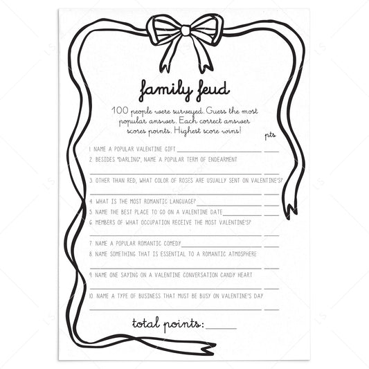 Valentine's Day Feud Questions and Answers PDF Printable by LittleSizzle
