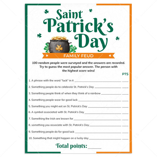 Saint Patrick's Day Family Feud Printable Game with Answers by LittleSizzle
